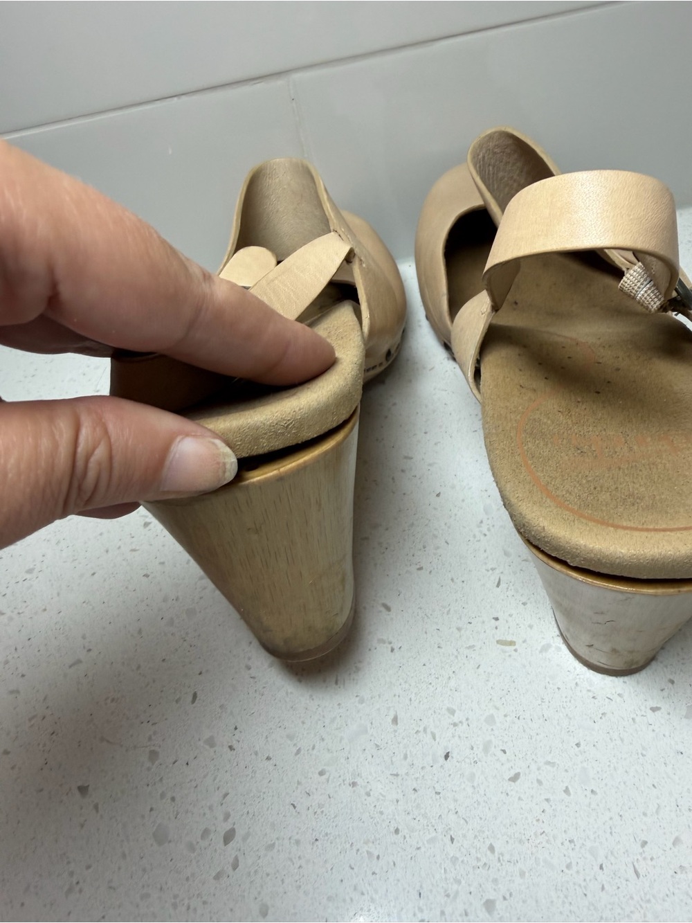 Dansko Thea sandals clogs wedge heel size 41 10 tan leather shoes READ - Picture 4 of 11